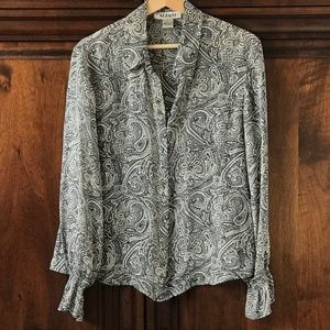 Vintage Alfani 100% Silk Paisley Size 16 Grey/White/Black Blouse